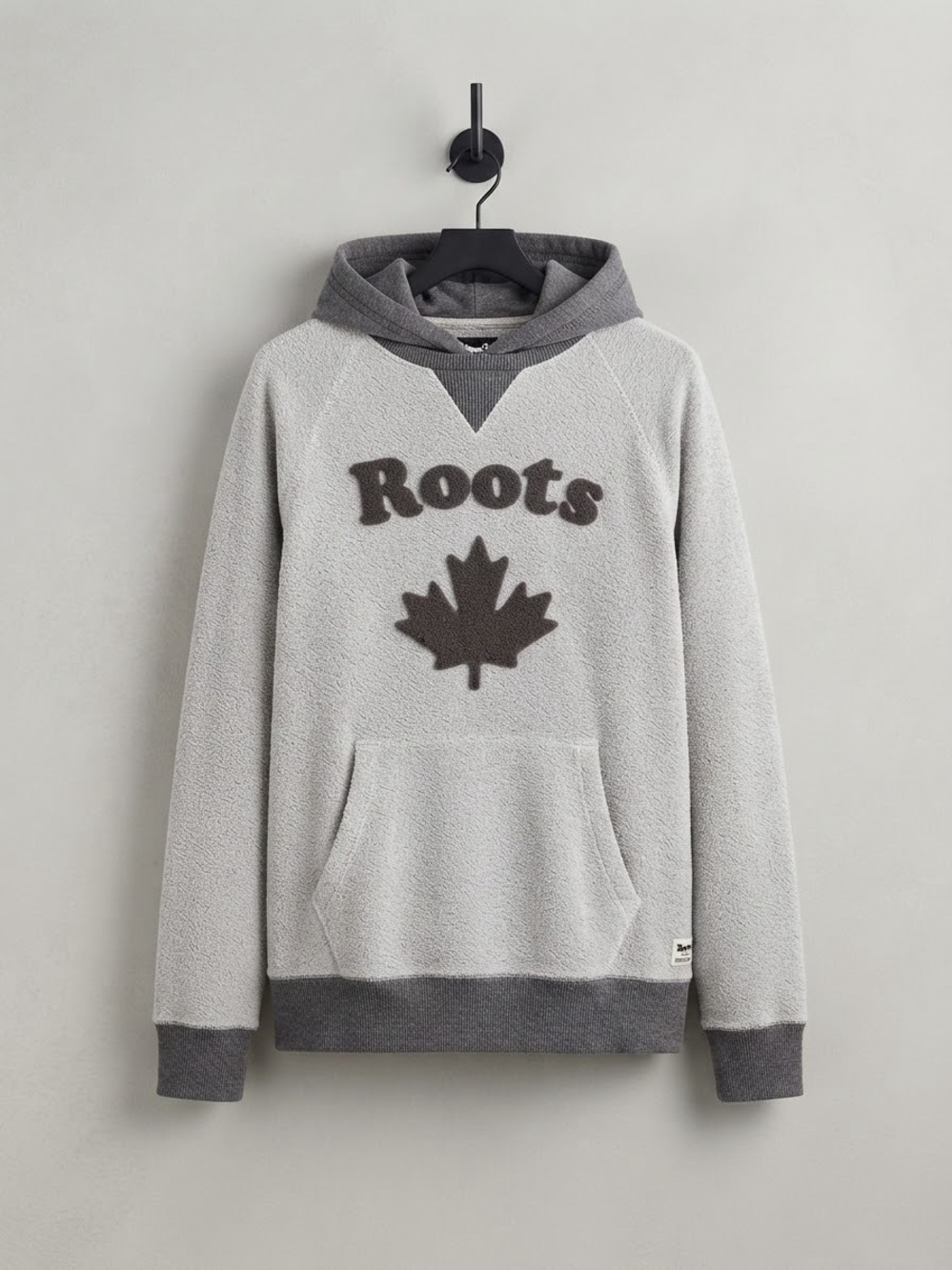 Roots Canada Grey Chenille Maple Leaf Patch Hoodie Sweatshirt Size M Medium